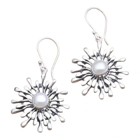 Elegant Silver Sunburst Earrings about 1” - Picture 5 of 5